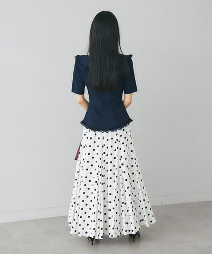 【La boutique BonBon】翻領蕾絲飾邊金釦針織衫