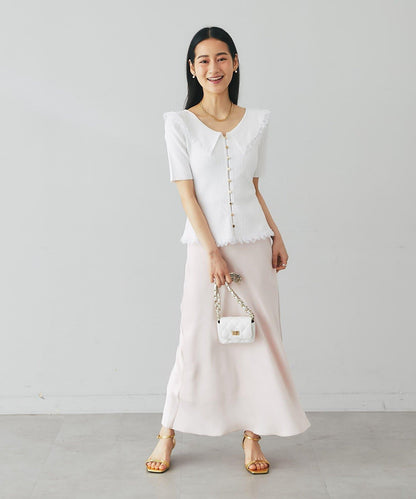 【La boutique BonBon】翻領蕾絲飾邊金釦針織衫