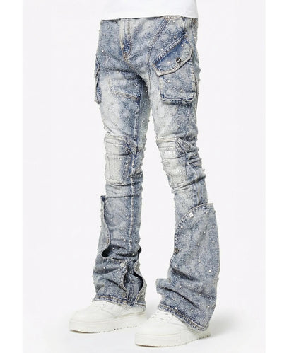 GUAPI Aqua Blue Coffin Arc Embellished Denim 牛仔褲