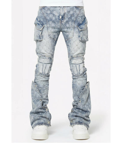 GUAPI Aqua Blue Coffin Arc Embellished Denim 牛仔褲