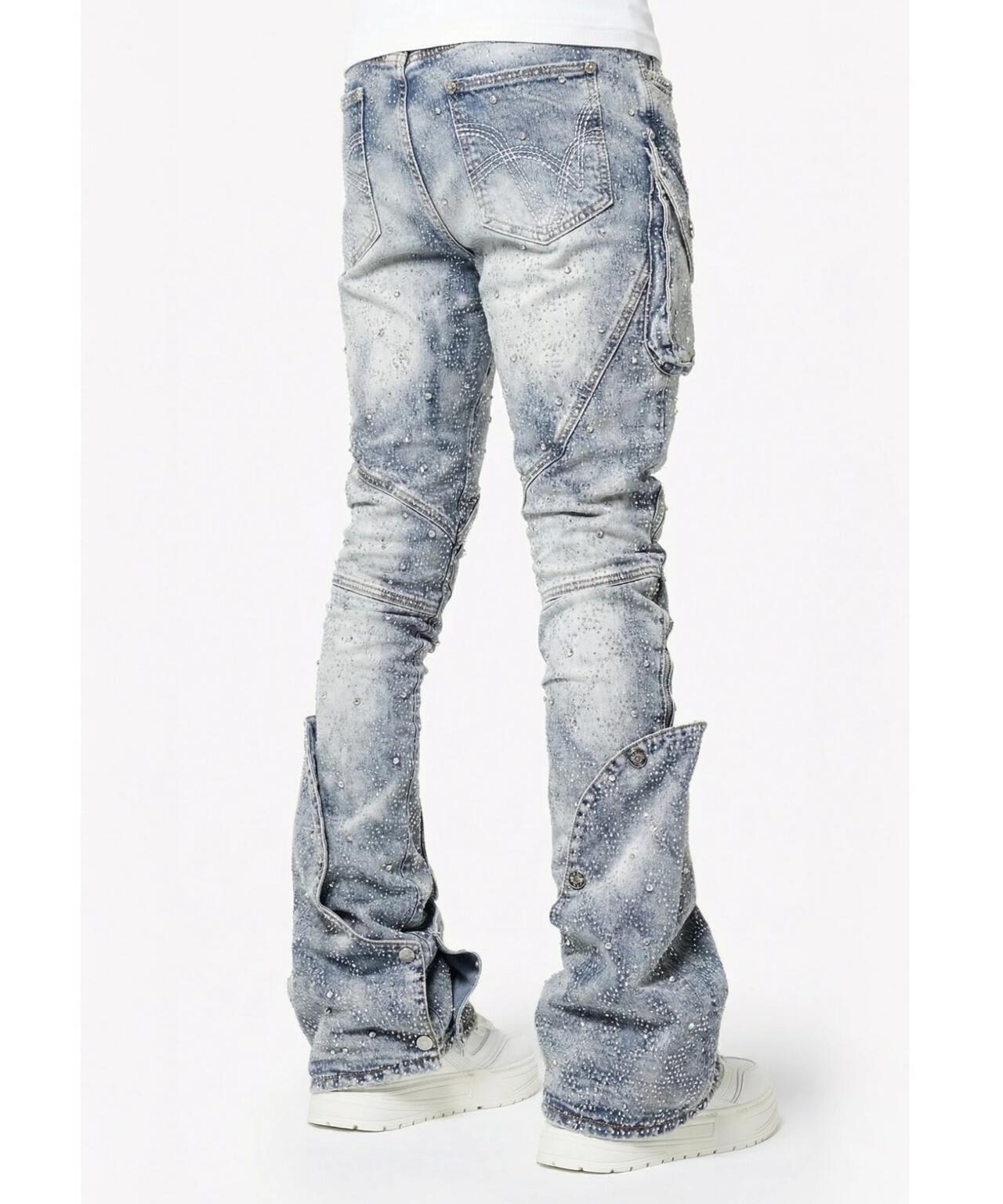 GUAPI Aqua Blue Coffin Arc Embellished Denim 牛仔褲