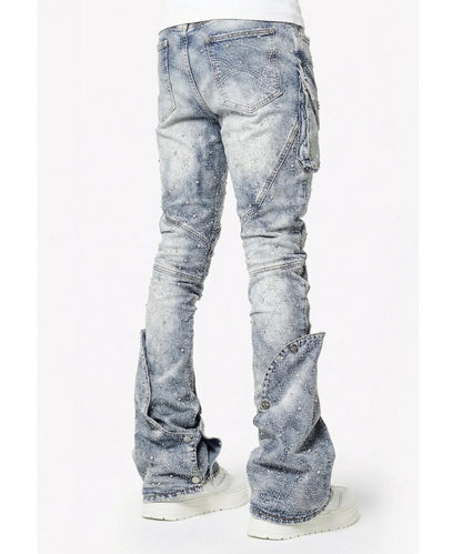 GUAPI Aqua Blue Coffin Arc Embellished Denim 牛仔褲