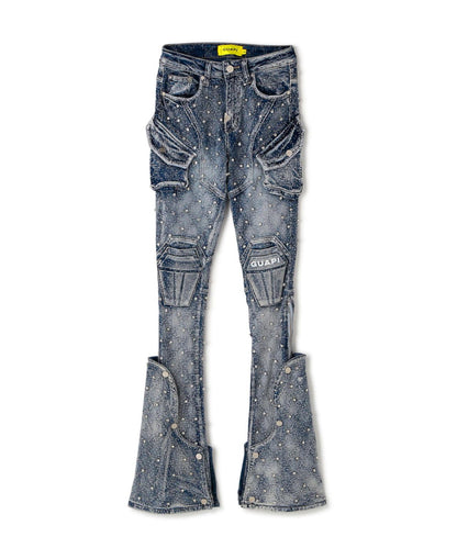 GUAPI Aqua Blue Coffin Arc Embellished Denim 牛仔褲