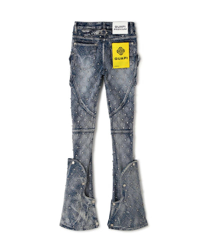 GUAPI Aqua Blue Coffin Arc Embellished Denim 牛仔褲