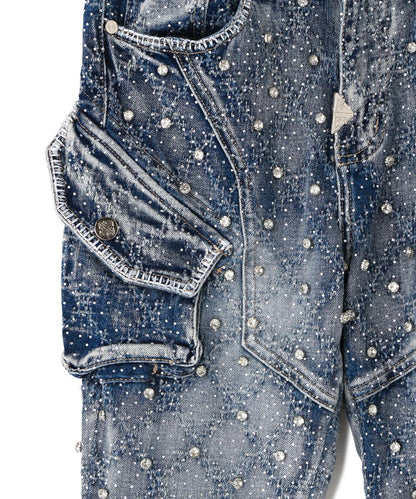 GUAPI Aqua Blue Coffin Arc Embellished Denim 牛仔褲