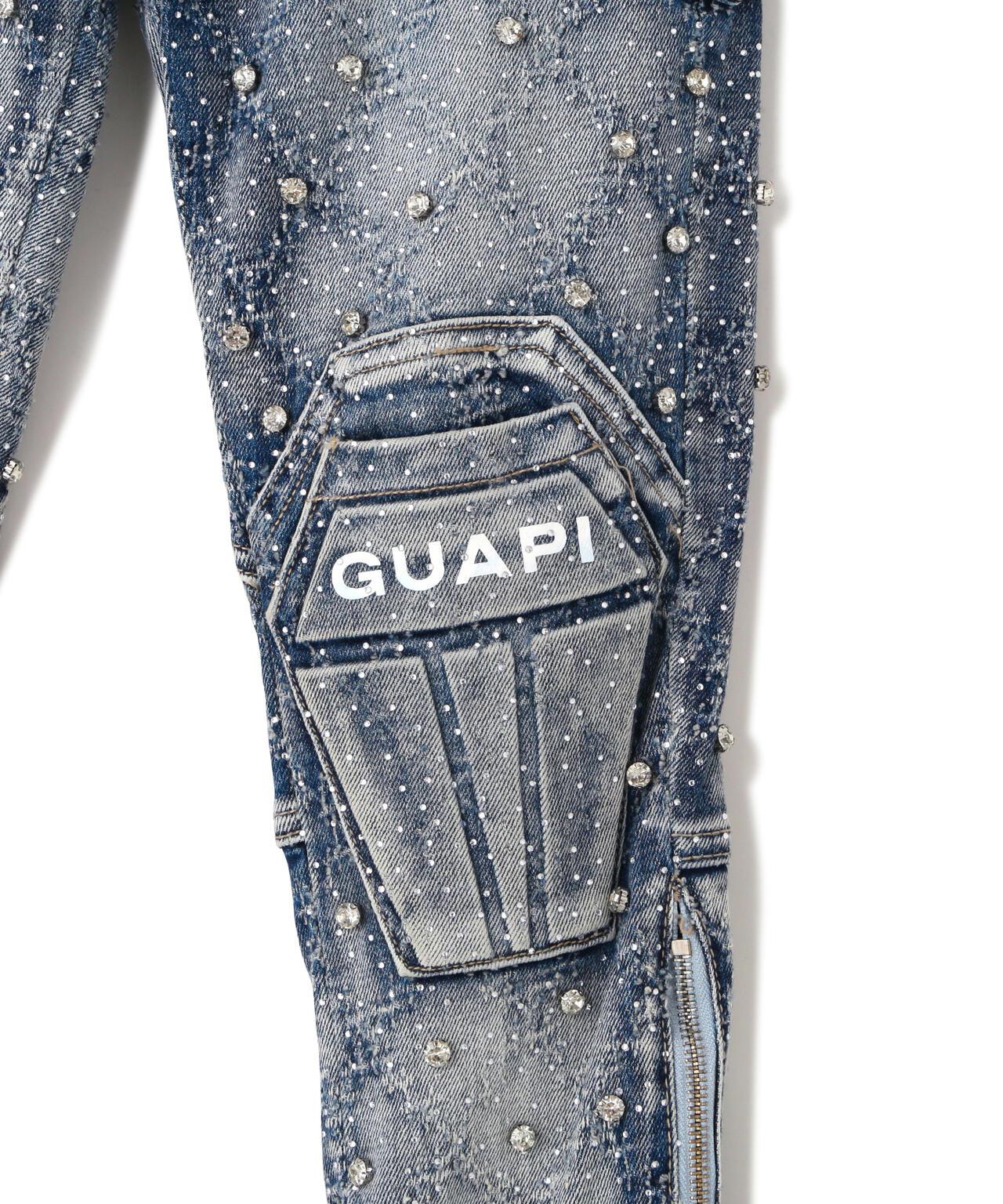 GUAPI Aqua Blue Coffin Arc Embellished Denim 牛仔褲