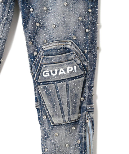 GUAPI Aqua Blue Coffin Arc Embellished Denim 牛仔褲