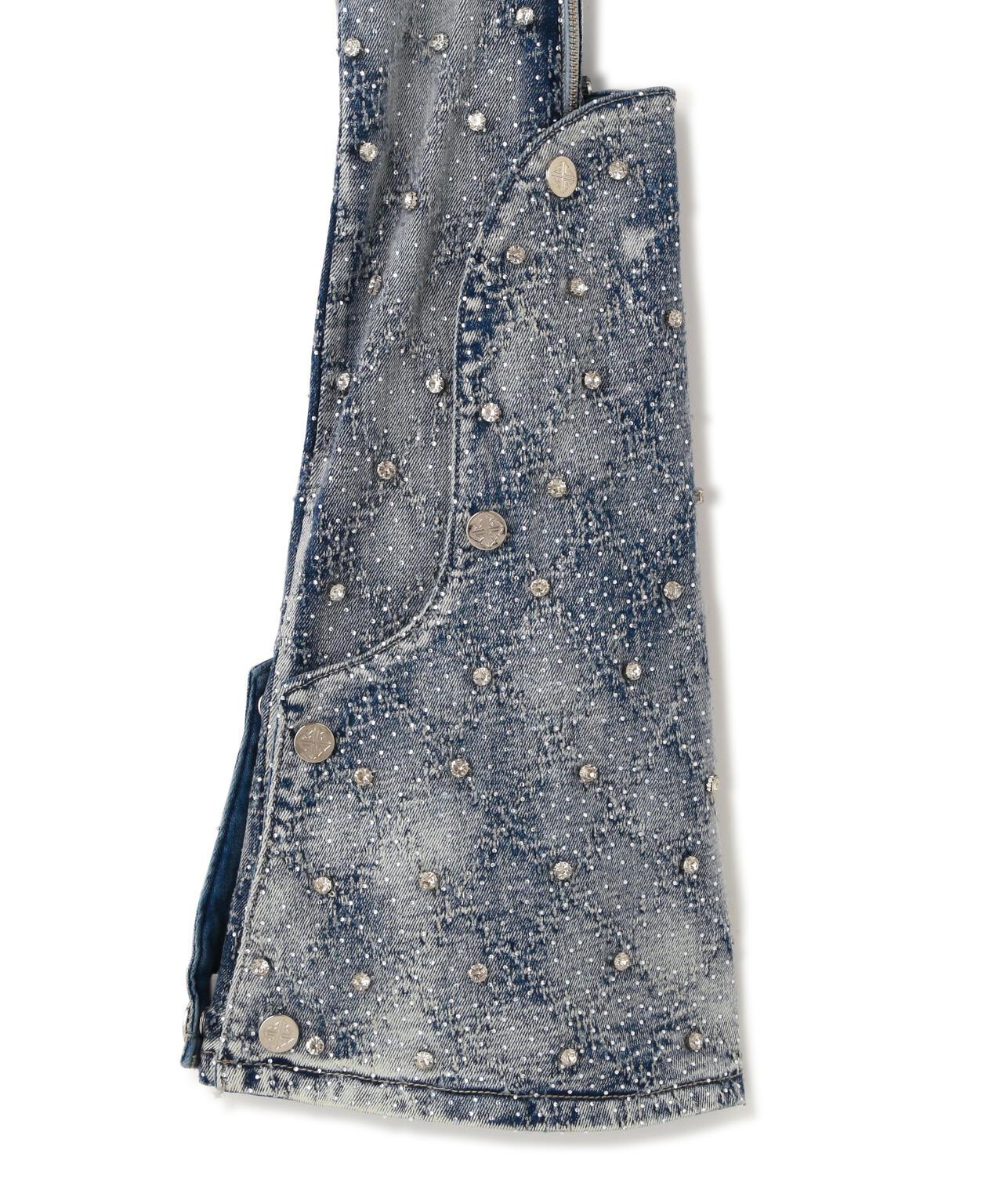 GUAPI Aqua Blue Coffin Arc Embellished Denim 牛仔褲