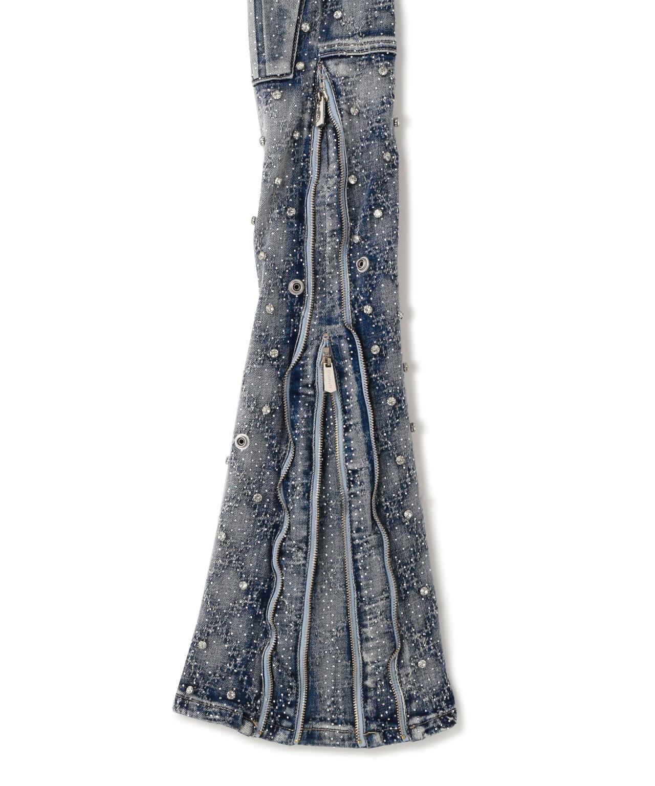 GUAPI Aqua Blue Coffin Arc Embellished Denim 牛仔褲