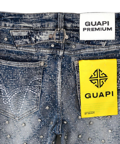 GUAPI Aqua Blue Coffin Arc Embellished Denim 牛仔褲