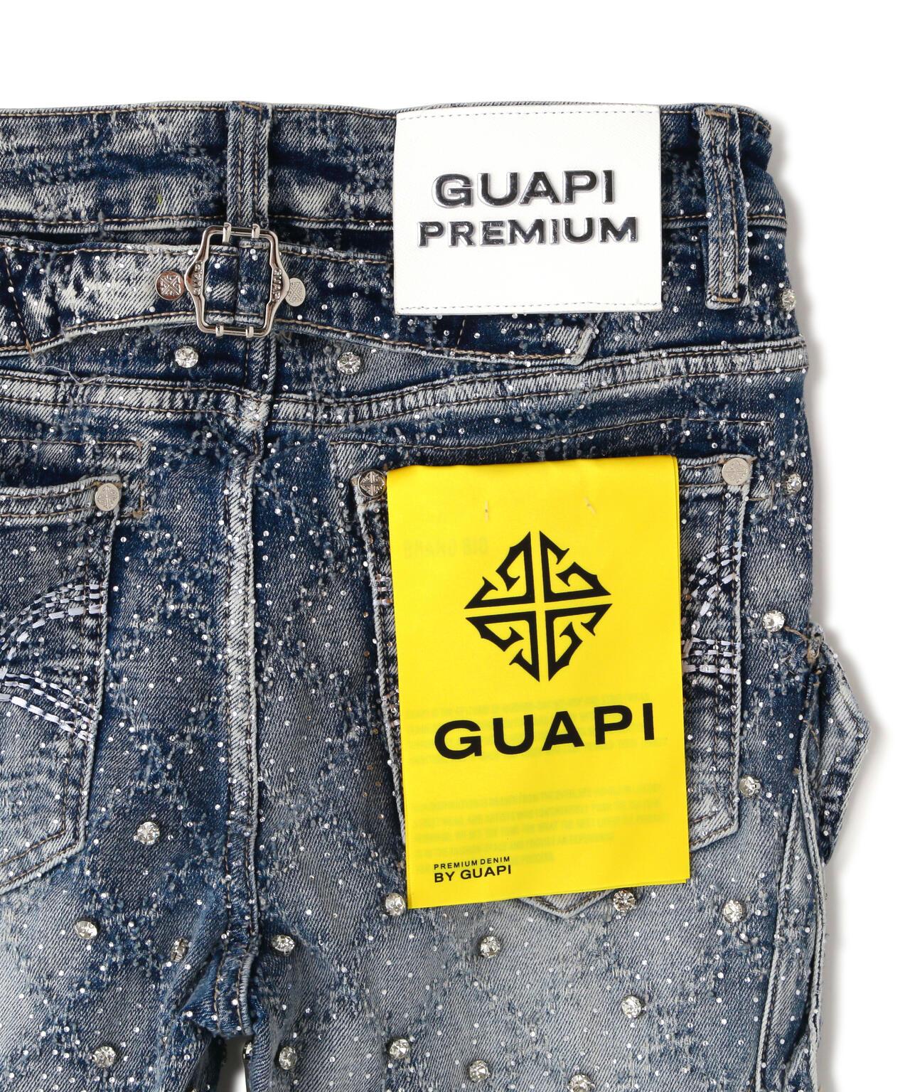 GUAPI Aqua Blue Coffin Arc Embellished Denim 牛仔褲