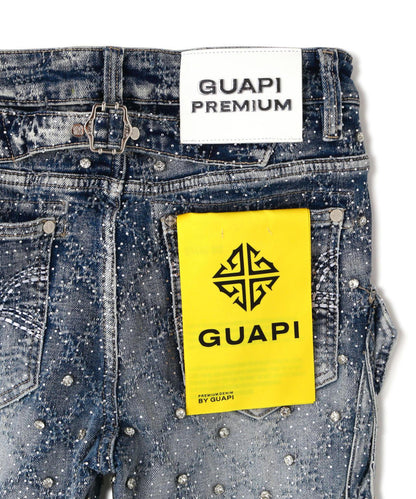 GUAPI Aqua Blue Coffin Arc Embellished Denim 牛仔褲