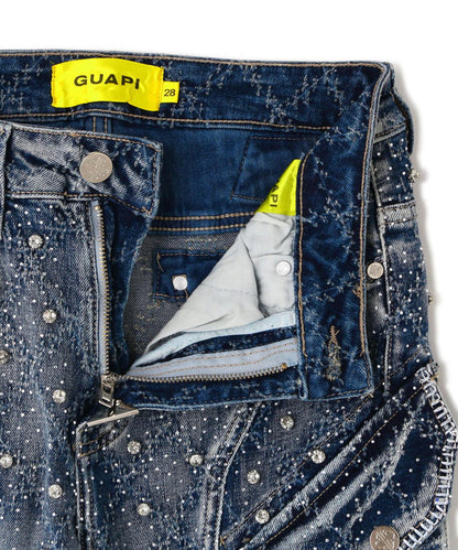 GUAPI Aqua Blue Coffin Arc Embellished Denim 牛仔褲