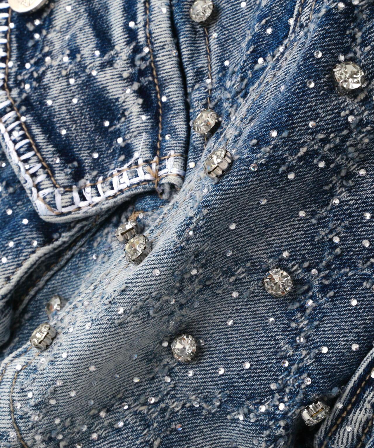 GUAPI Aqua Blue Coffin Arc Embellished Denim 牛仔褲