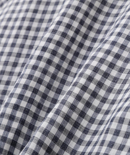 立領格紋苧麻襯衫