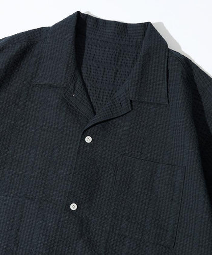抽繩 開領 泡泡紗 短袖襯衫