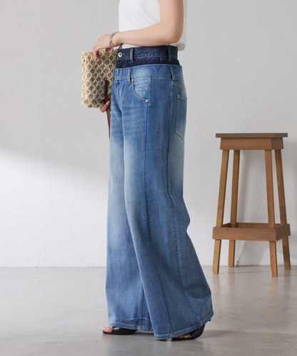 Qanos./キュアノス 雙腰設計 牛仔褲