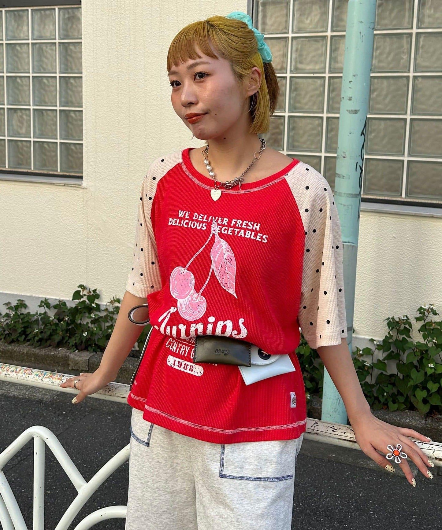 HELLO.SANFRANCISCO/ハローサンフランシスコ 華夫格插肩波點短袖T恤