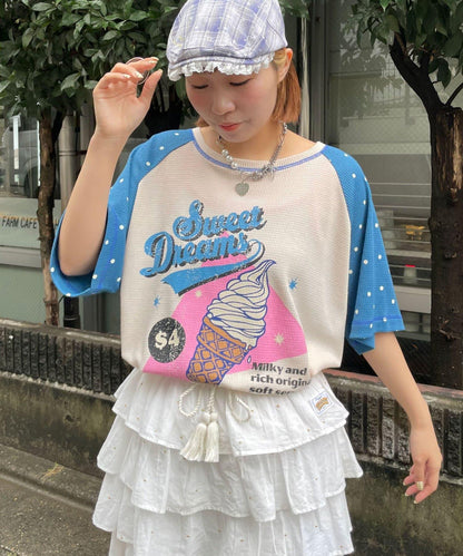HELLO.SANFRANCISCO/ハローサンフランシスコ 華夫格插肩波點短袖T恤