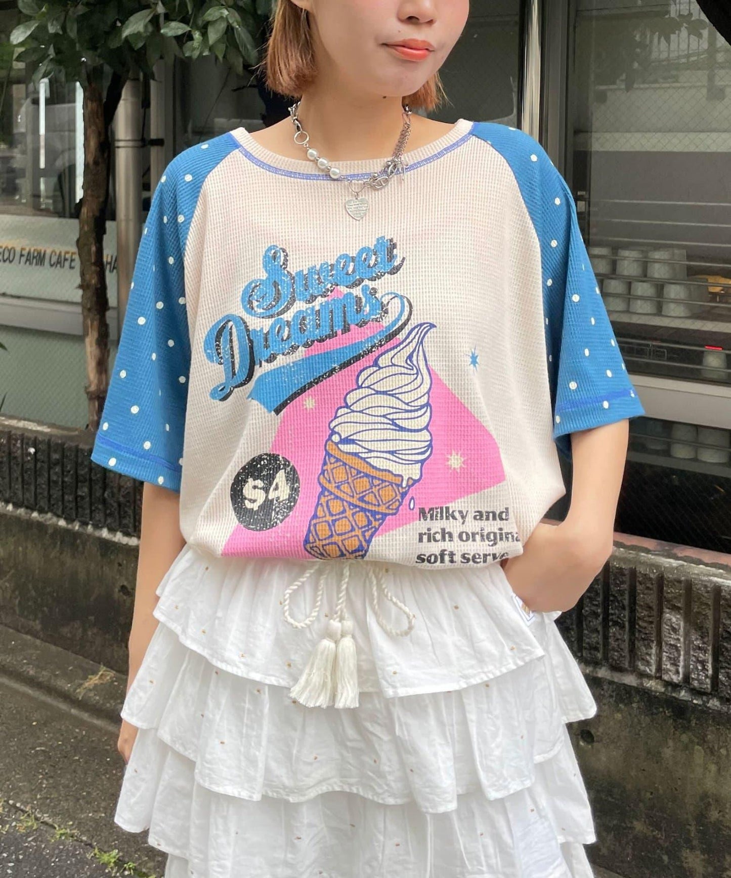 HELLO.SANFRANCISCO/ハローサンフランシスコ 華夫格插肩波點短袖T恤