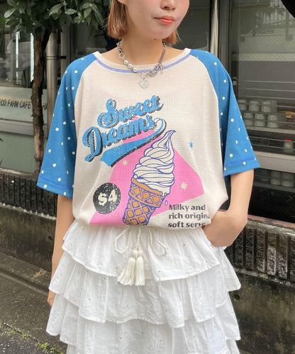 HELLO.SANFRANCISCO/ハローサンフランシスコ 華夫格插肩波點短袖T恤