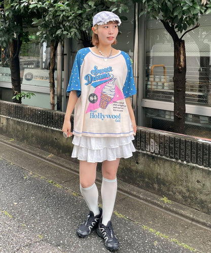 HELLO.SANFRANCISCO/ハローサンフランシスコ 華夫格插肩波點短袖T恤