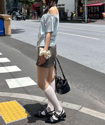 條紋頸環套裝T恤（網絡）