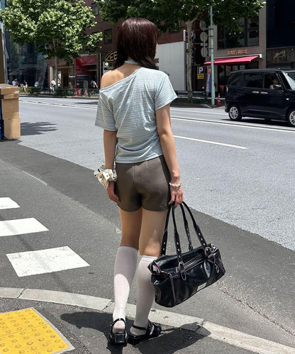 條紋頸環套裝T恤（網絡）