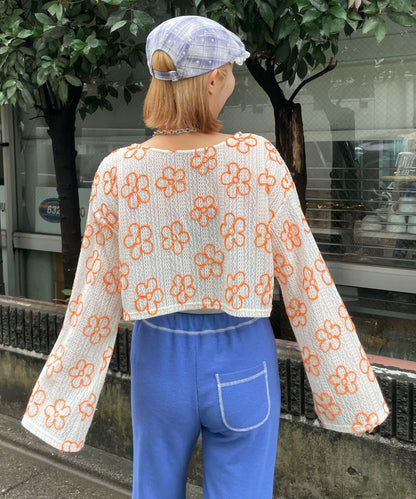 HELLO.SANFRANCISCO 2WAY花卉透紗刺繡小披肩