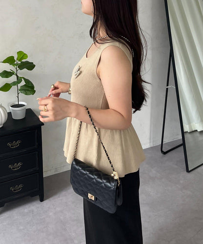 方領 荷葉擺 羅紋針織 背心