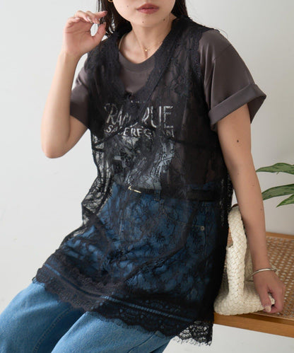 全蕾絲長款馬甲