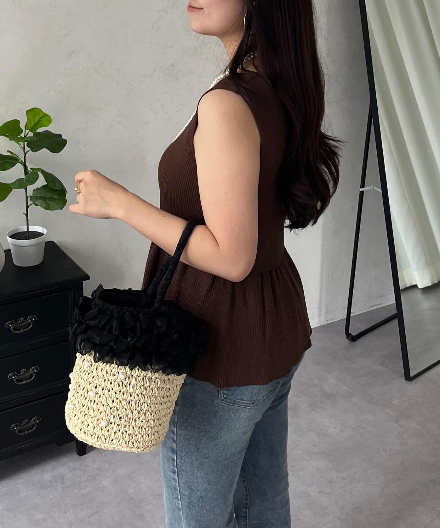 方領 荷葉擺 羅紋針織 背心