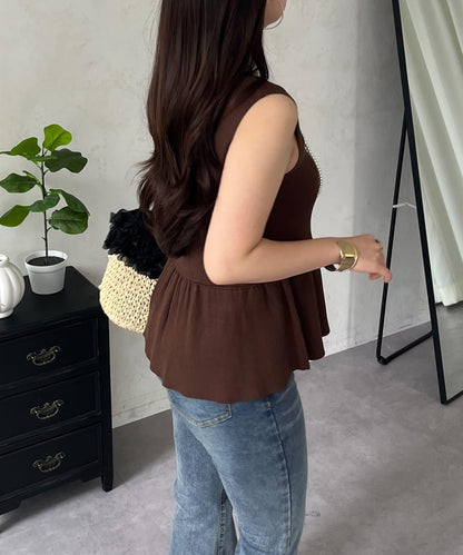 方領 荷葉擺 羅紋針織 背心