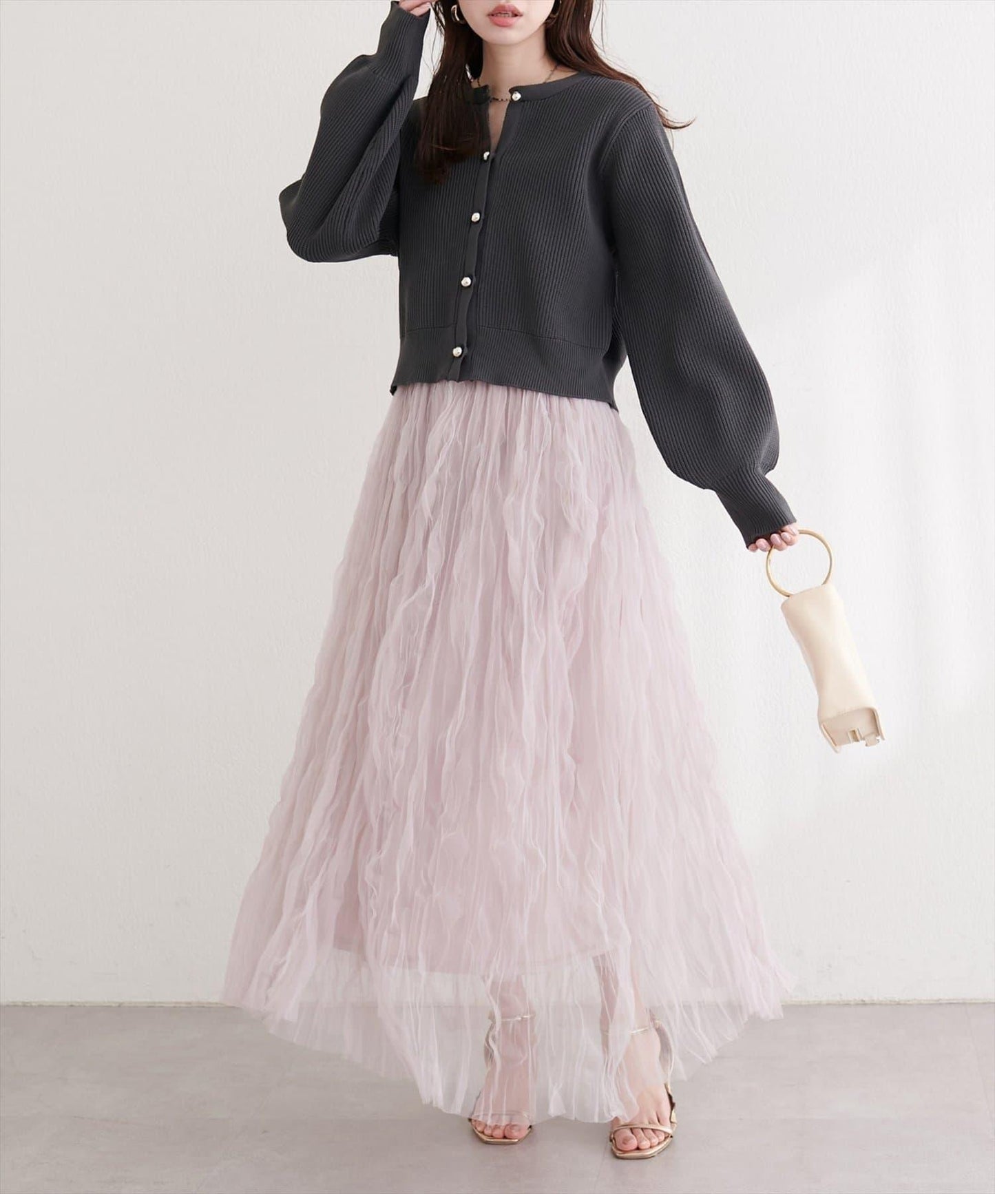 natural couture 褶皺網紗半身裙