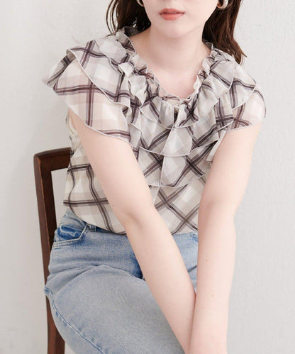 natural couture 荷葉邊領 無袖襯衫