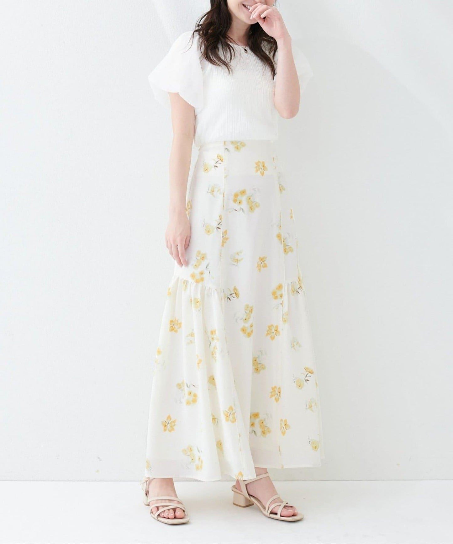 natural couture 花卉美人魚褶皺半身裙
