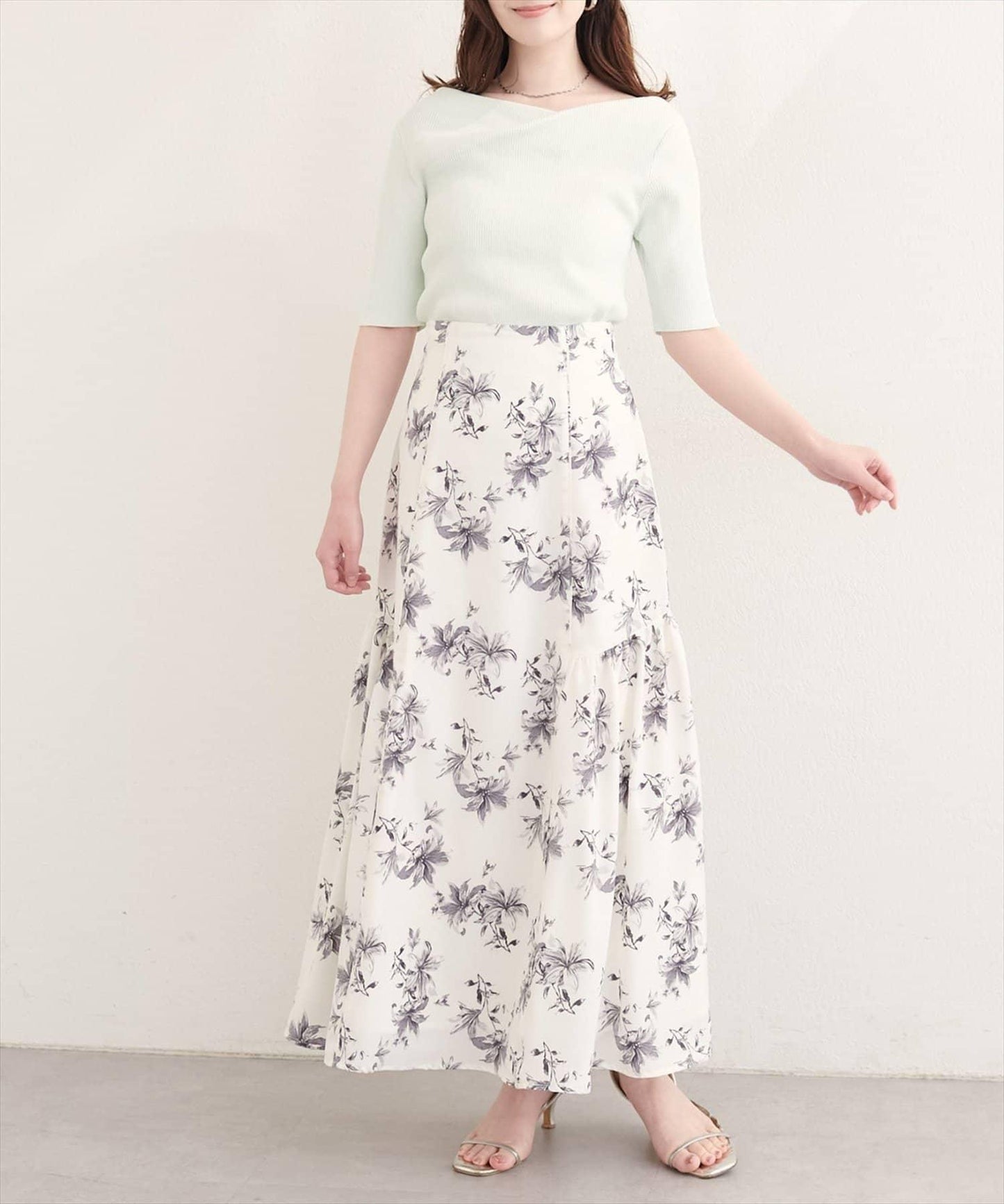 natural couture 花卉美人魚褶皺半身裙