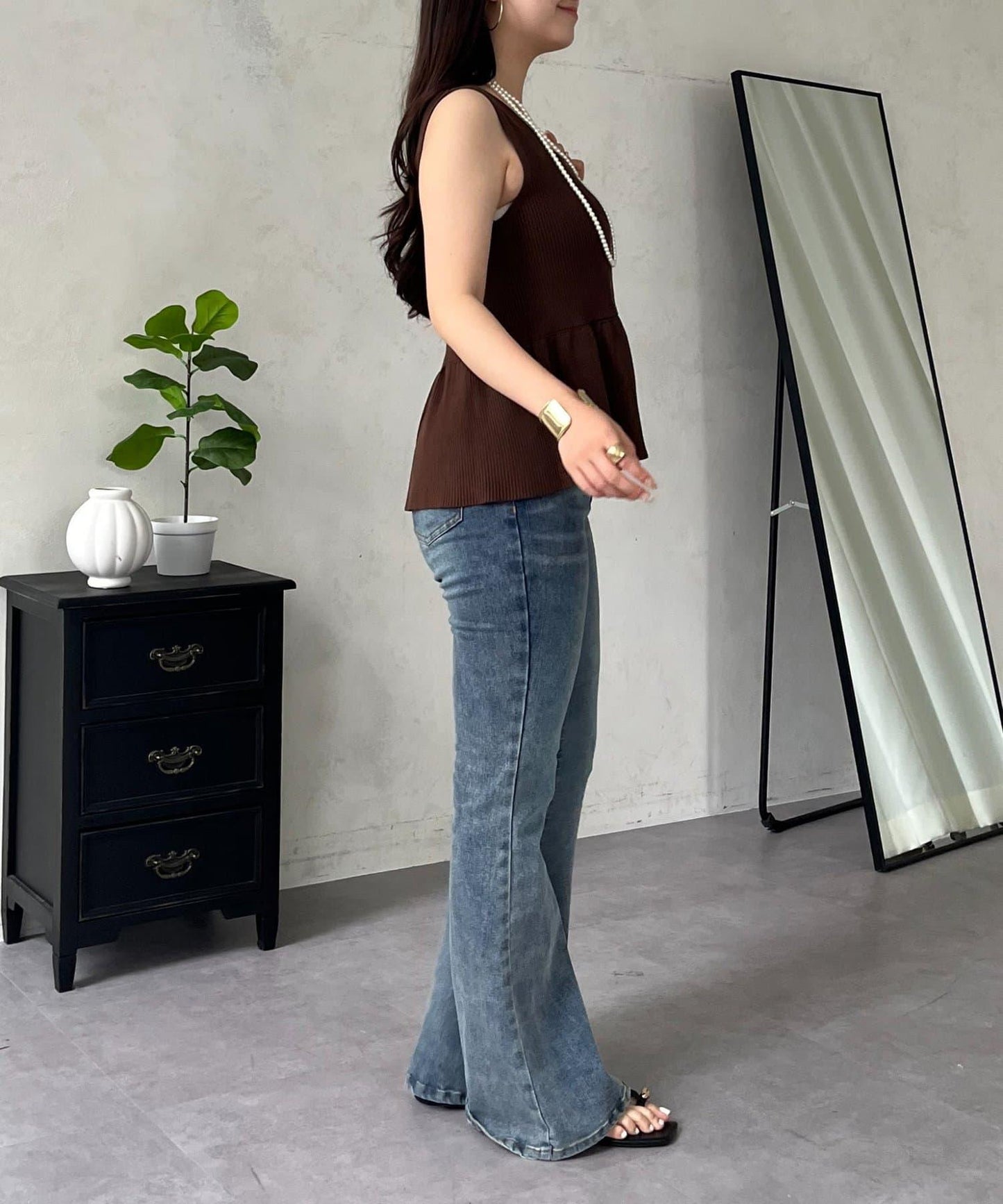 方領 荷葉擺 羅紋針織 背心