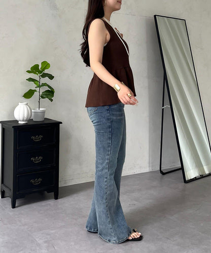 方領 荷葉擺 羅紋針織 背心