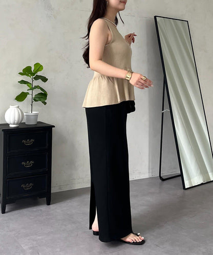 方領 荷葉擺 羅紋針織 背心