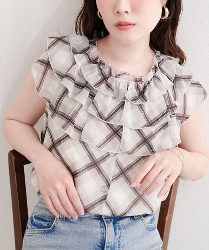 natural couture 荷葉邊領 無袖襯衫
