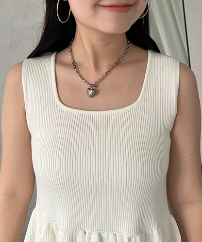 方領 荷葉擺 羅紋針織 背心