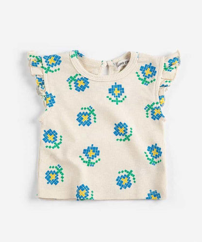 総柄Pixel Flowers半袖Tシャツ【ベビー】