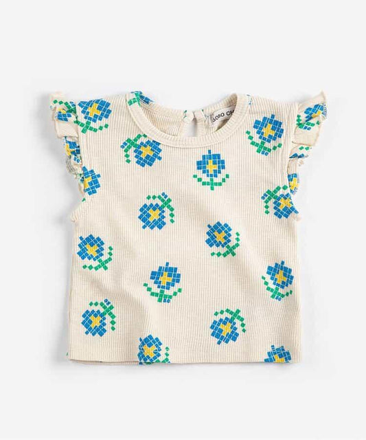 総柄Pixel Flowers半袖Tシャツ【ベビー】