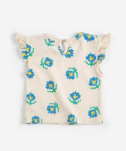 総柄Pixel Flowers半袖Tシャツ【ベビー】
