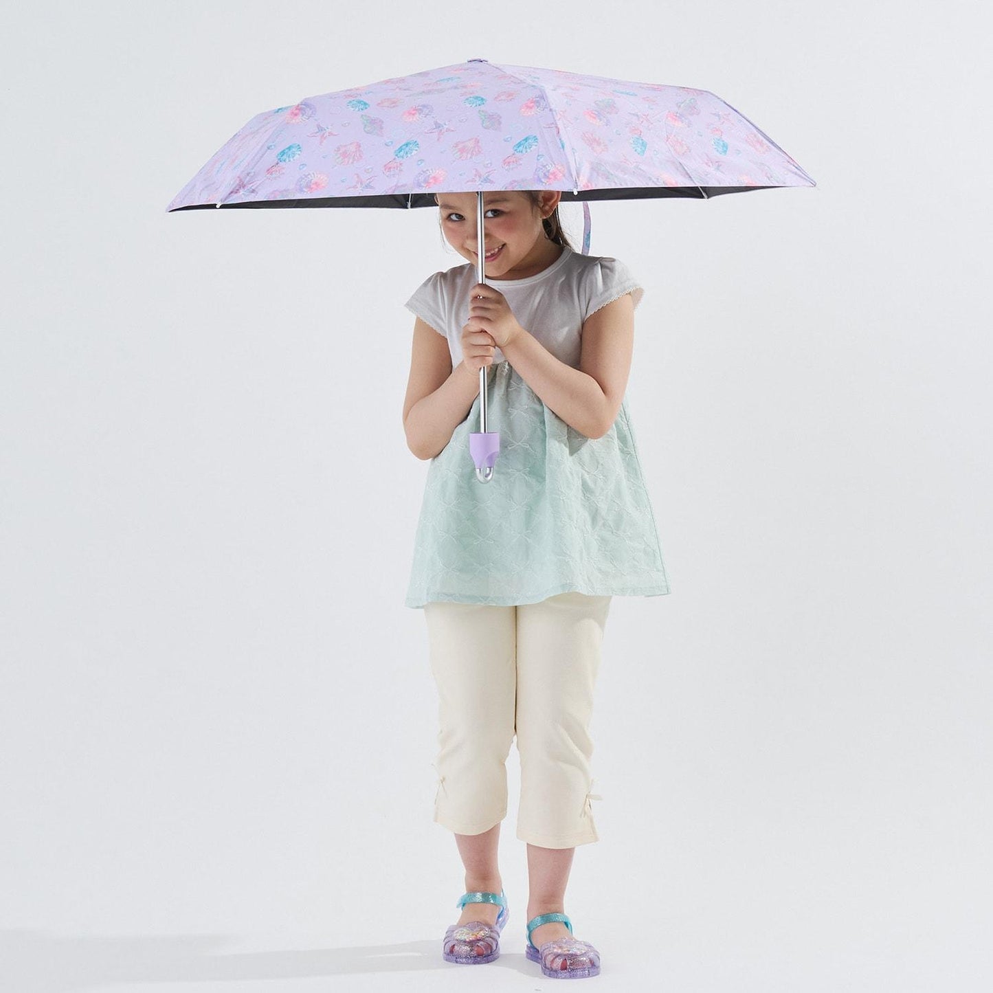 【UVカット99%以上】【軽量】【晴雨兼用】ひっかけられる持ち手の折りたたみ傘【子供服】【キッズ】【女の子】