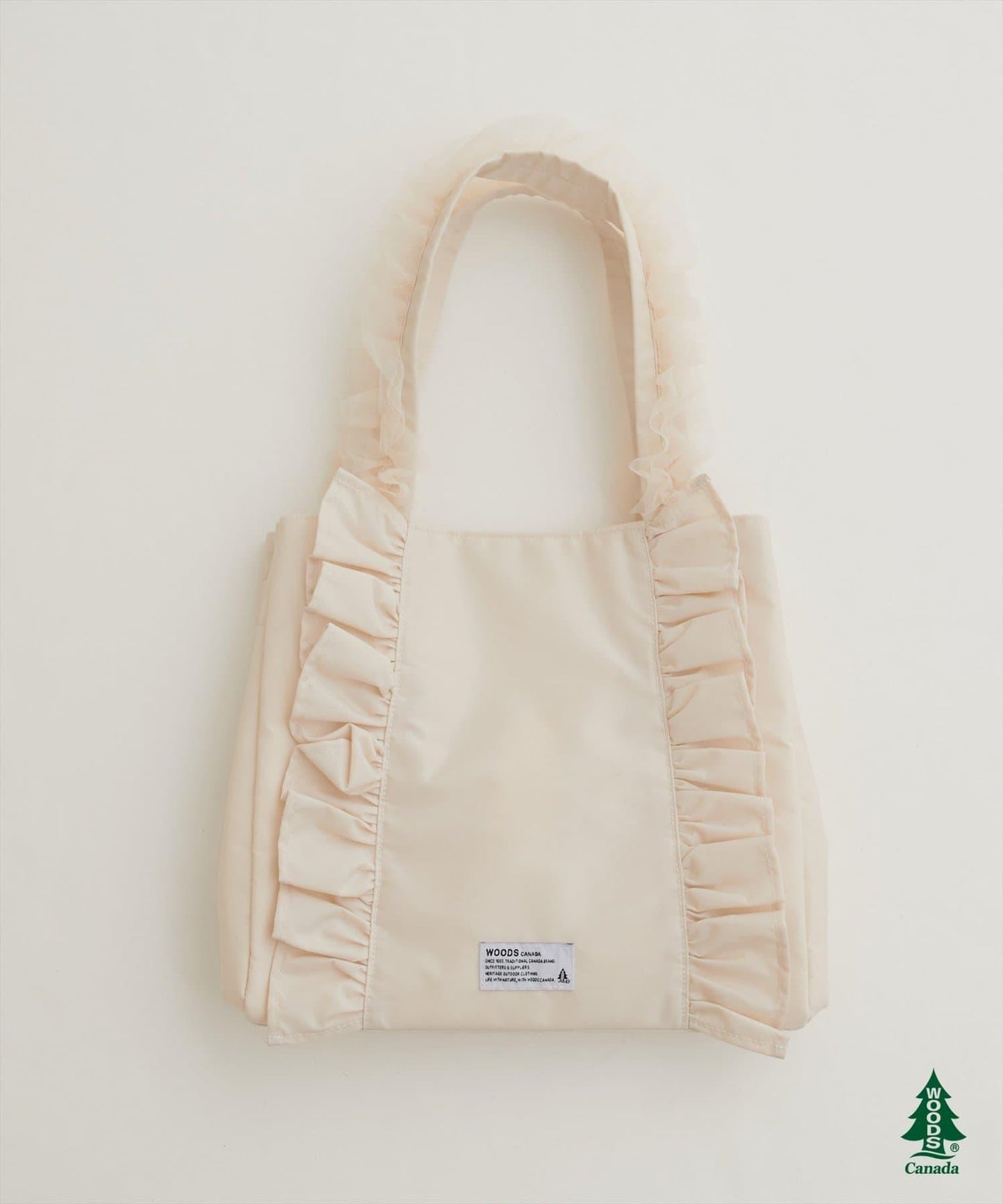【WOODS × natural couture】ショルダー付きフリルトートバッグ