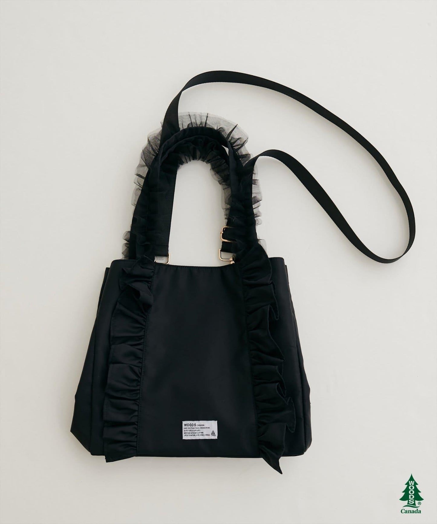 【WOODS × natural couture】ショルダー付きフリルトートバッグ