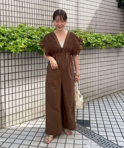 シャーリングフリルロンパース