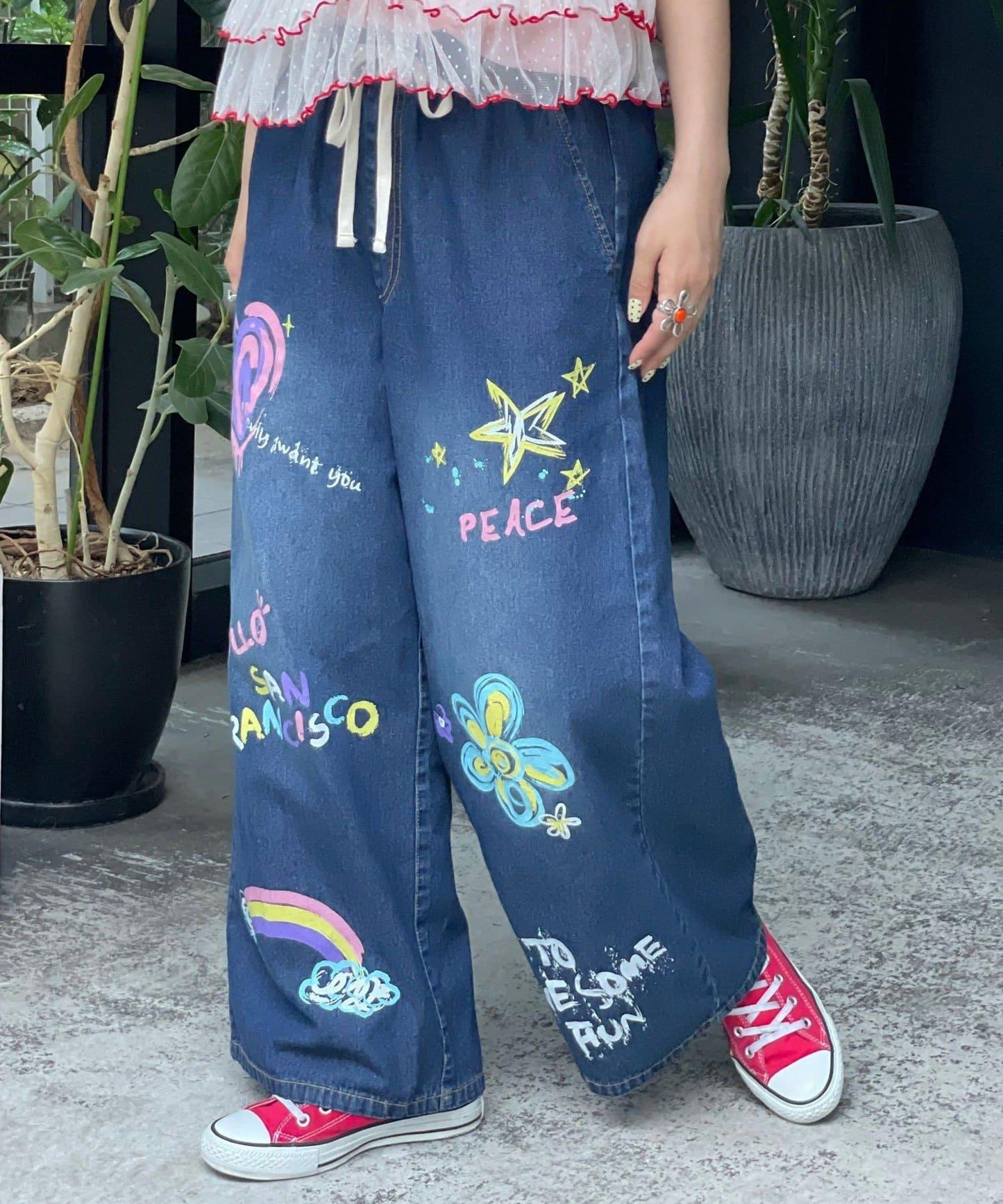 HELLO.SANFRANCISCO 彩色潑墨牛仔褲